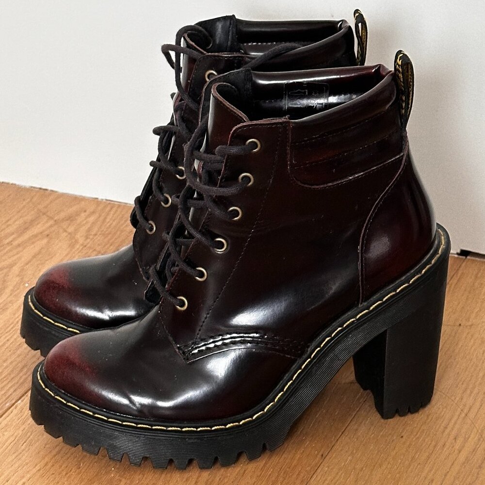 Doc Martens Cherry Smooth Leather Persephone Platform Heel Boots Women’s Size 6L